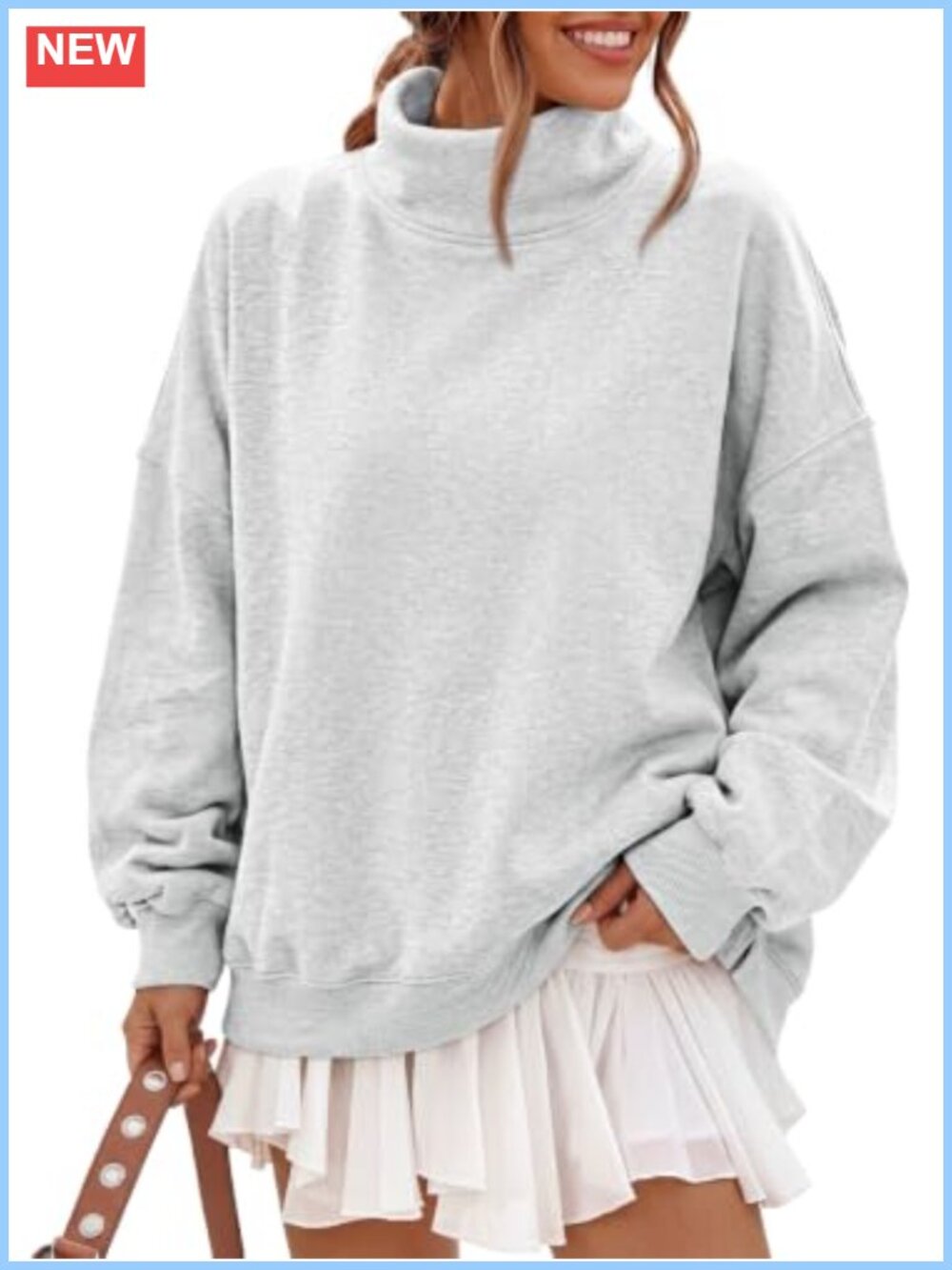 Oversized Fleece Mock Neck Sweatshirt with Pockets Cozy Pullover